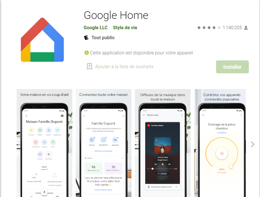 application mobile google home